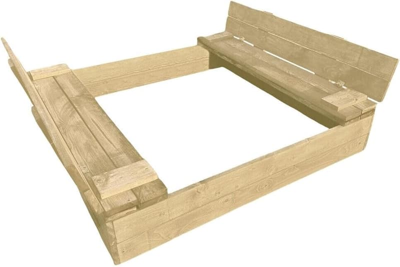 Holz-Sandkasten mit Deckel und Sitzbänken, 120x120 cm
