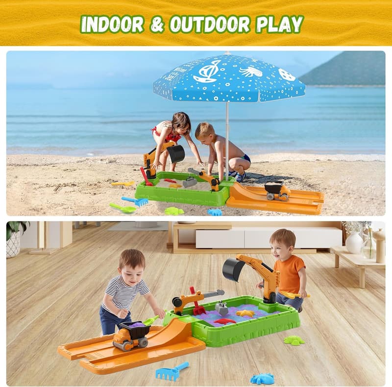 Sandkasten mit Abdeckung und Sonnenschirm für Kinder 3-5 Jahre, Grün