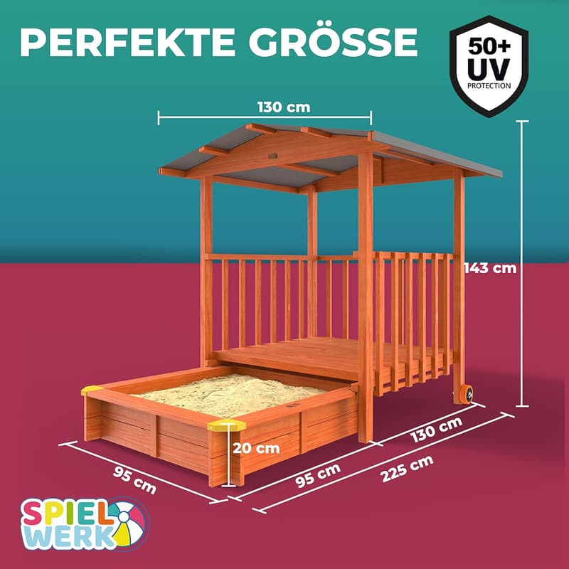 Sandkasten mit Sonnendach Merle 143x130cm - UV-Schutz für Kinder