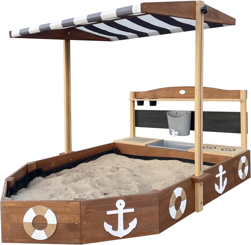 Sandkastenboot aus Holz mit Spielküche und Kreidetafel – 160x100x110 cm
