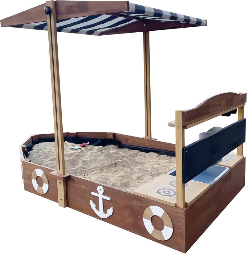 Sandkastenboot aus Holz mit Spielküche und Kreidetafel – 160x100x110 cm