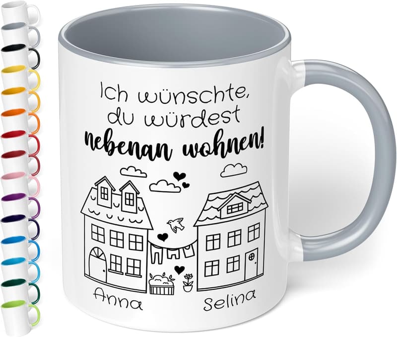 Personalisierte Freundschafts-Tasse für beste Freundin – Keramik 330ml, Grau