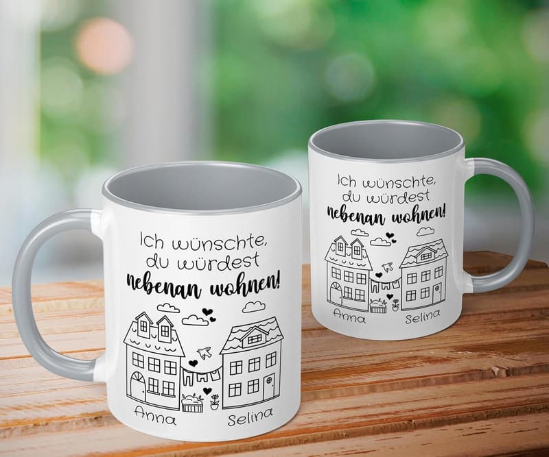 Personalisierte Freundschafts-Tasse für beste Freundin – Keramik 330ml, Grau
