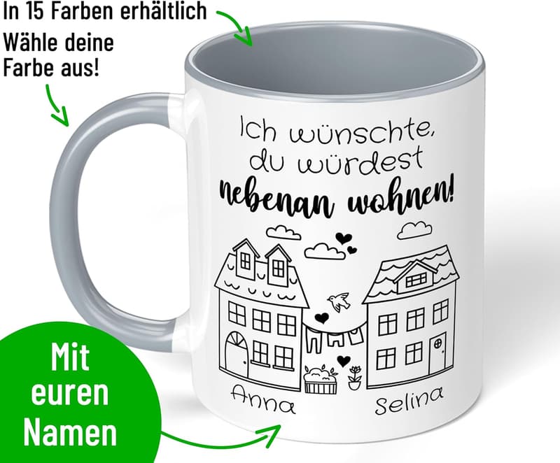 Personalisierte Freundschafts-Tasse für beste Freundin – Keramik 330ml, Grau