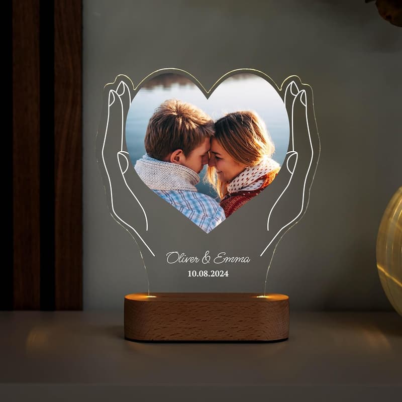 Personalisierter LED Bilderrahmen mit Foto – Valentinstagsgeschenk für Paare