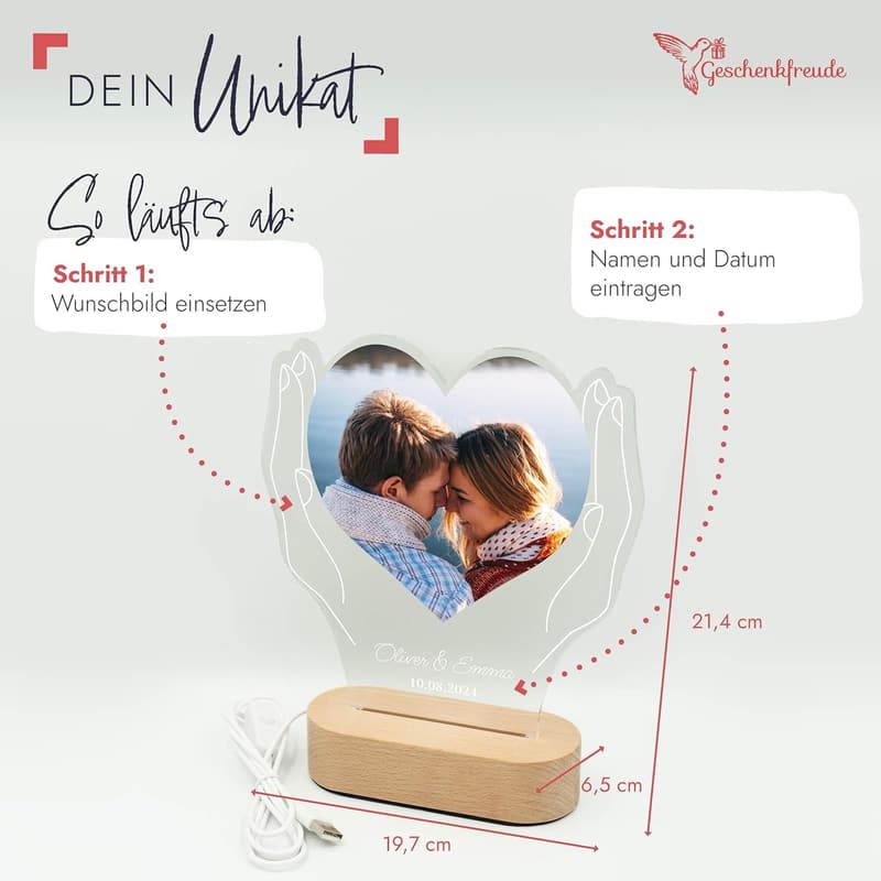 Personalisierter LED Bilderrahmen mit Foto – Valentinstagsgeschenk für Paare