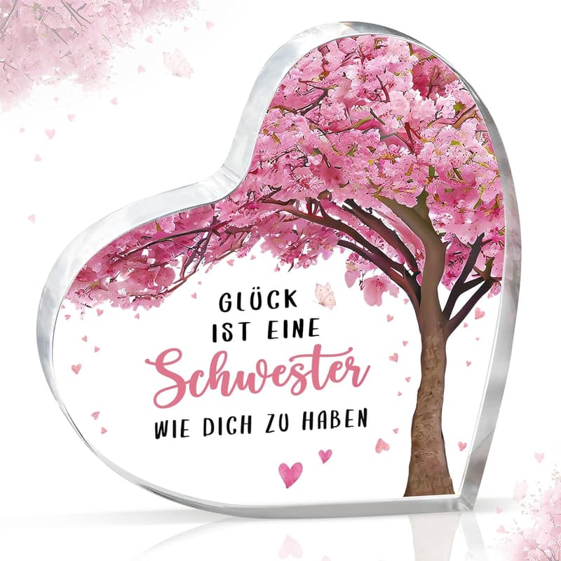 Geburtstagsgeschenk für Schwester - Einzigartige herzförmige Acryl-Deko
