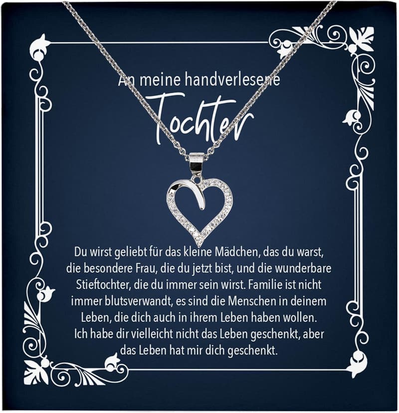Schmuckset aus 925 Sterlingsilber für Stieftöchter mit Herz-Halskette