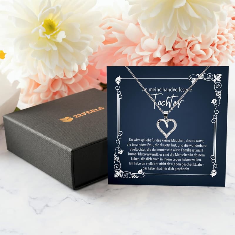 Schmuckset aus 925 Sterlingsilber für Stieftöchter mit Herz-Halskette
