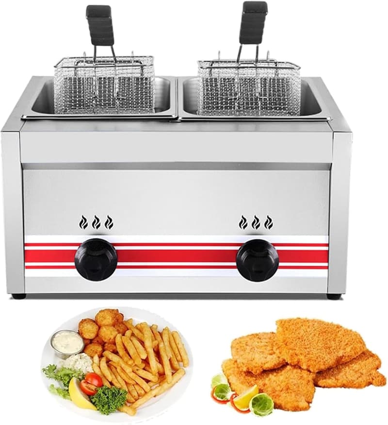 Propan-Fritteuse 20 l für Camping - rostfreies Netz, 2 Frittierkörbe