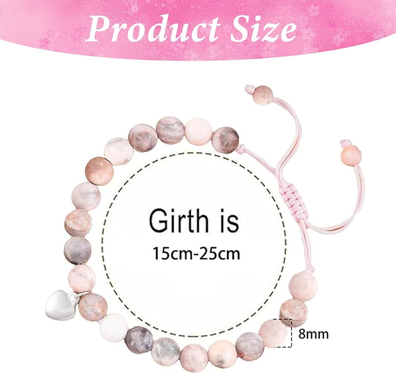 Rosa Naturstein-Armband Set mit Herz für Mädchen und Kinder
