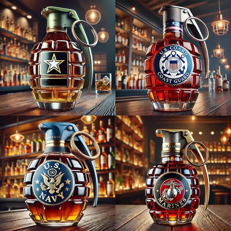 Gravierte Whiskey-Flasche in Handgranate-Form für Veteranen