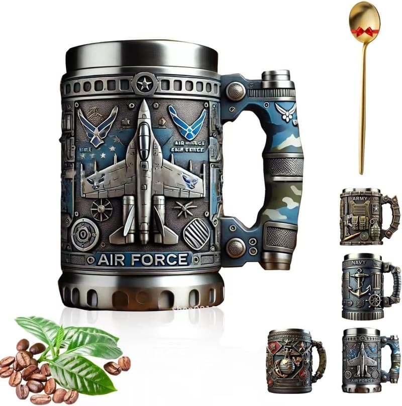 Personalisierte 3D-Tasse für Veteranen mit Militärsymbolen