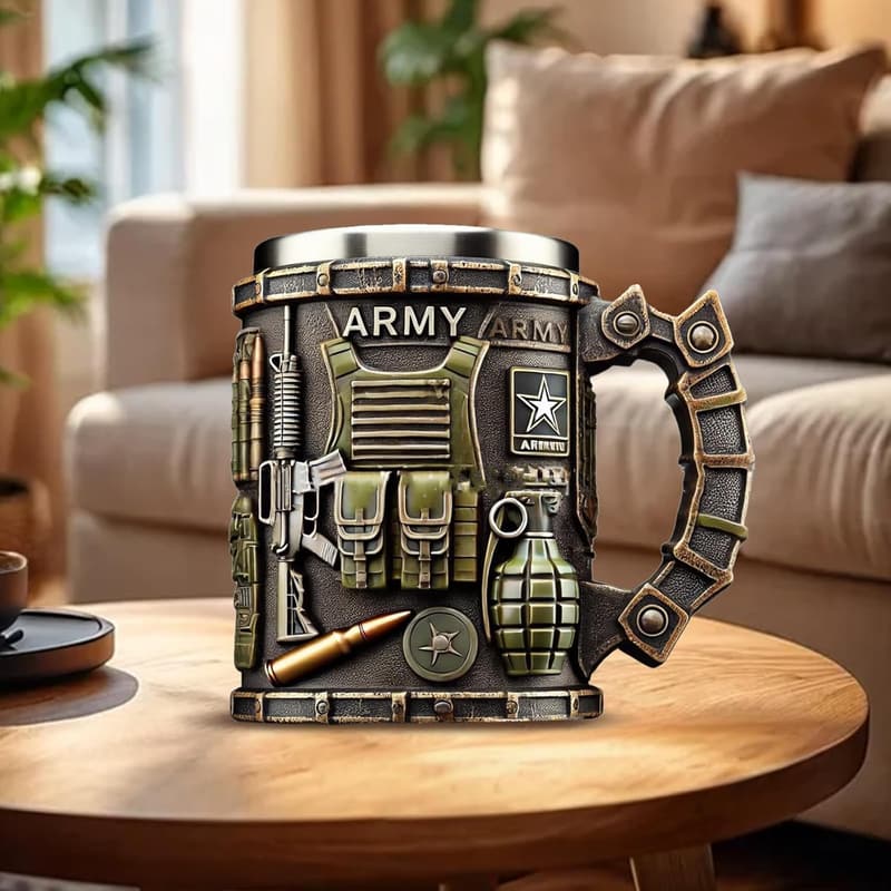 Personalisierte 3D-Tasse für Veteranen mit Militärsymbolen