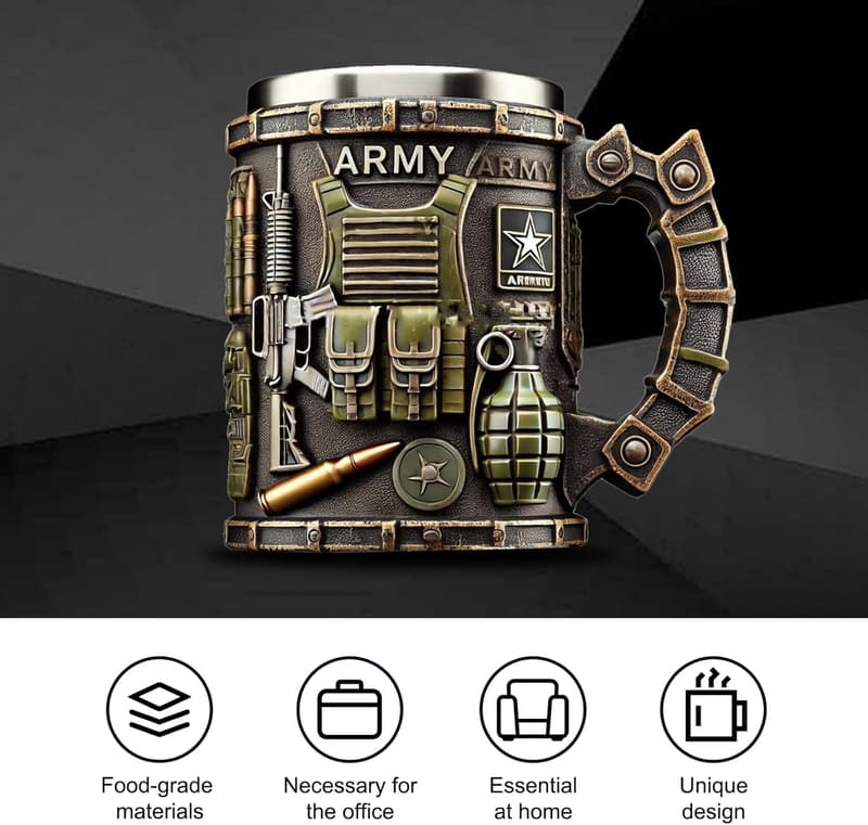 Personalisierte 3D-Tasse für Veteranen mit Militärsymbolen