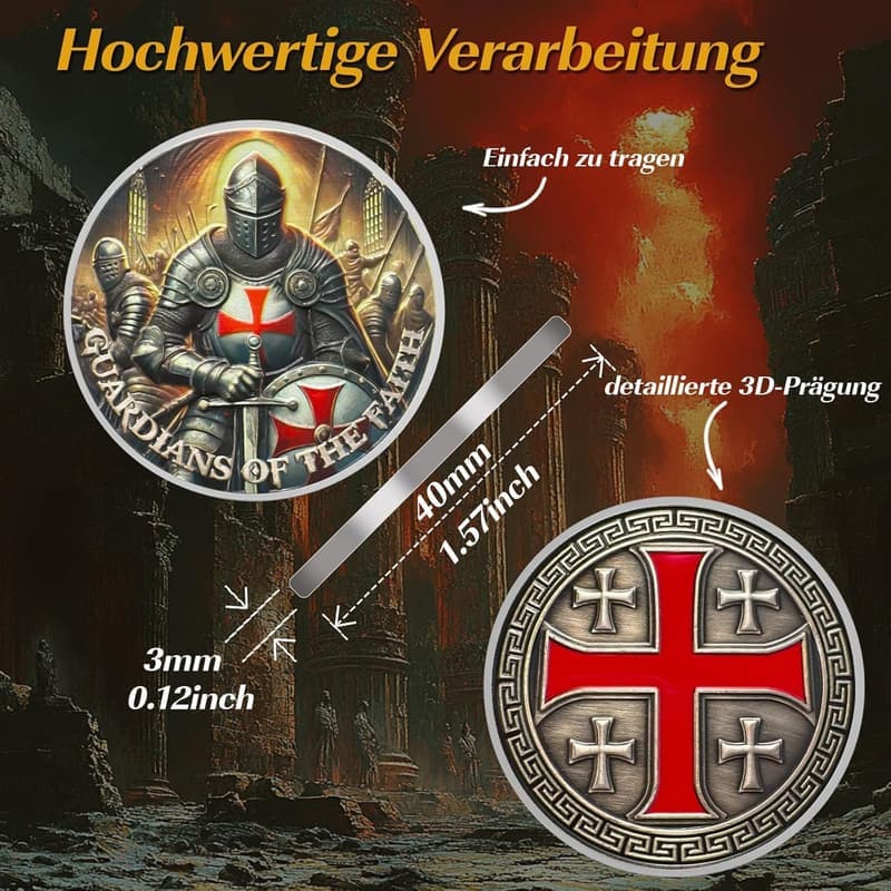 Templer Kreuzritter Gedenkmünze – Geschenk für Veteranen und Soldaten