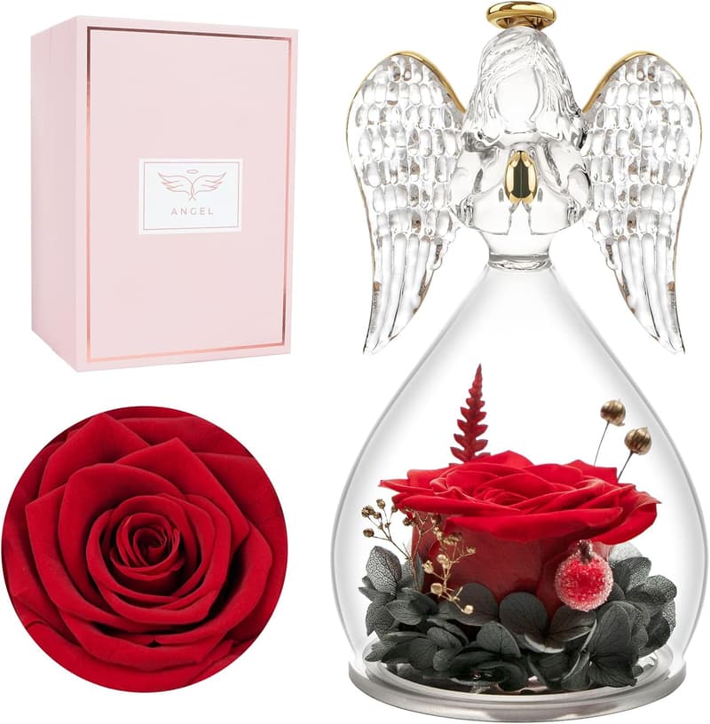 Ewige Rose Engel Figur – Handgefertigtes Geschenk für Mama und Frauen