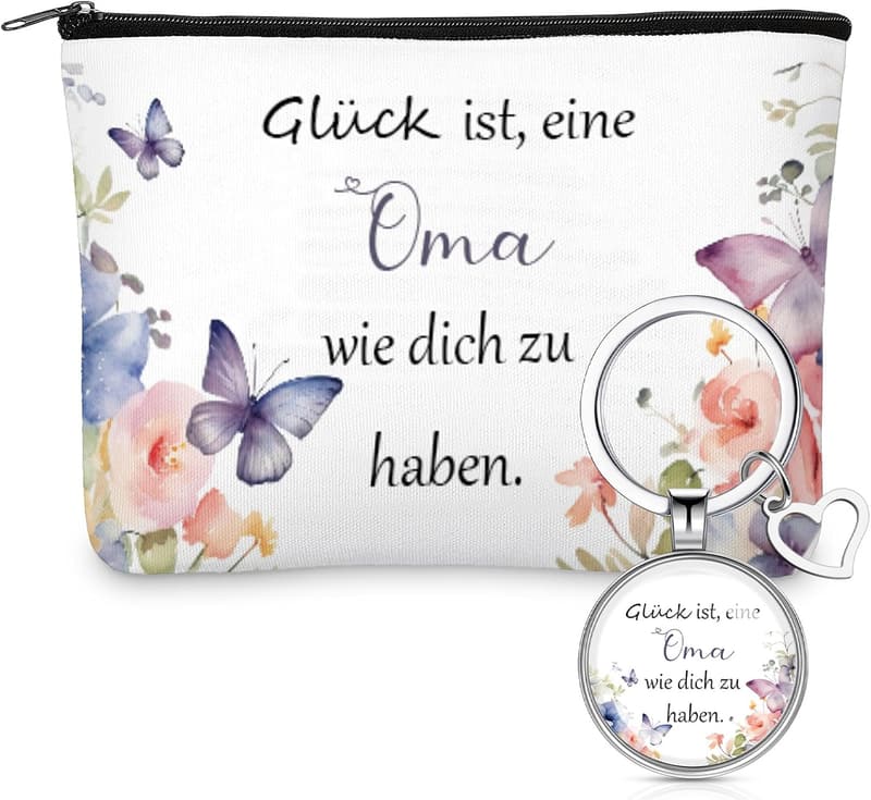 Geschenkset für Oma: Kosmetiktasche & Schlüsselanhänger