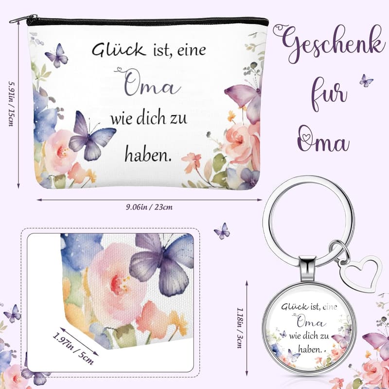 Geschenkset für Oma: Kosmetiktasche & Schlüsselanhänger