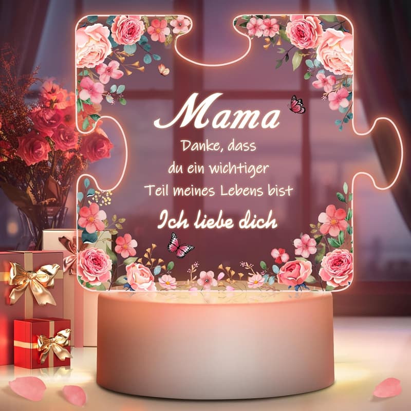 Acryl Puzzle LED Lampe für Mama – persönliches Nachtlicht Geschenk