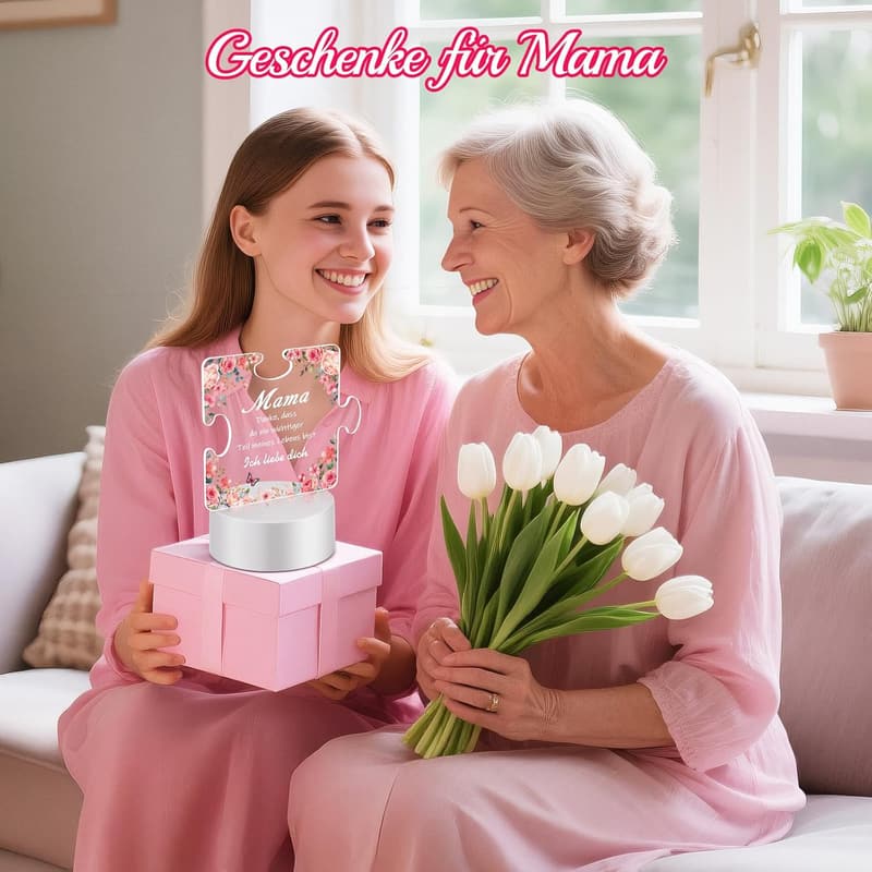 Acryl Puzzle LED Lampe für Mama – persönliches Nachtlicht Geschenk