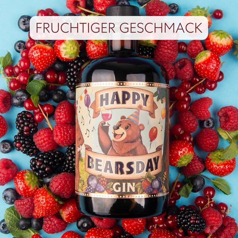 Happy Bearsday Gin | Fruchtige Beeren-Botanicals | 500ml 40% Vol.