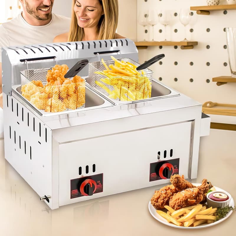 Gewerbliche Gasfritteuse 20L Edelstahl mit Pommeskorb