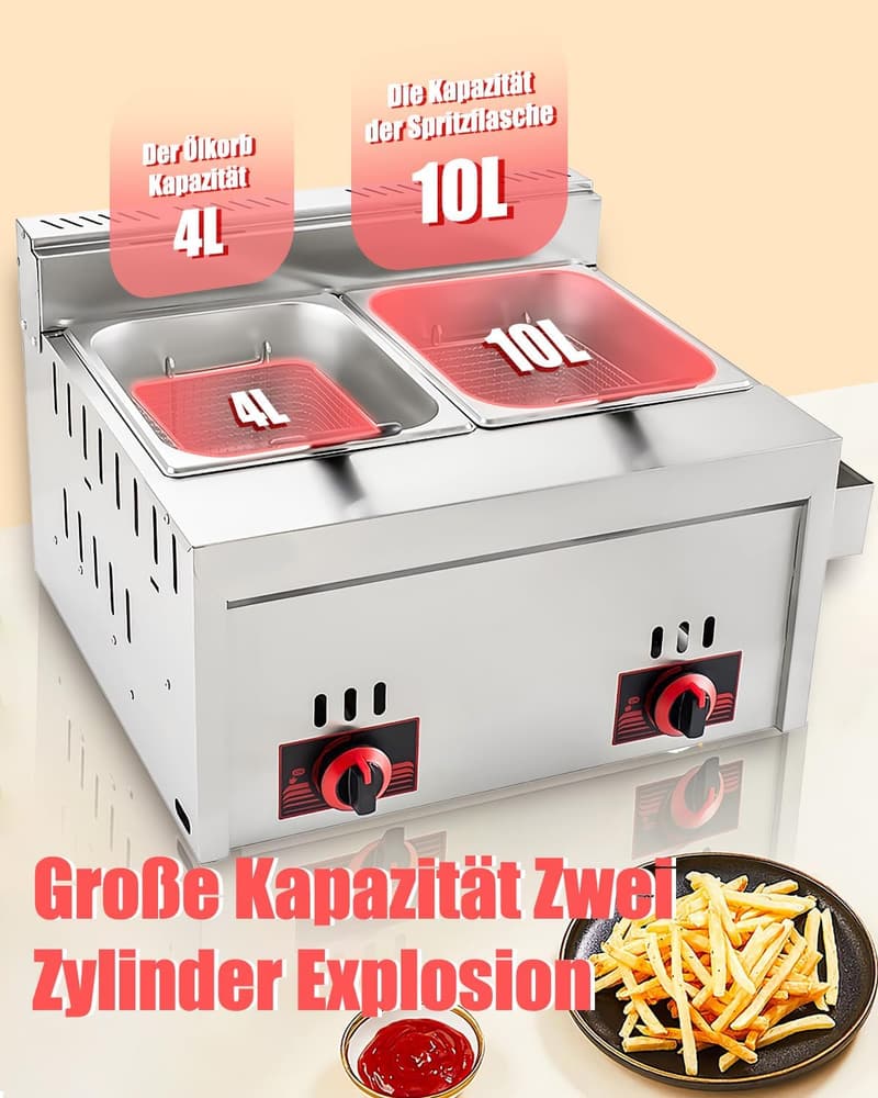 Gewerbliche Gasfritteuse 20L Edelstahl mit Pommeskorb