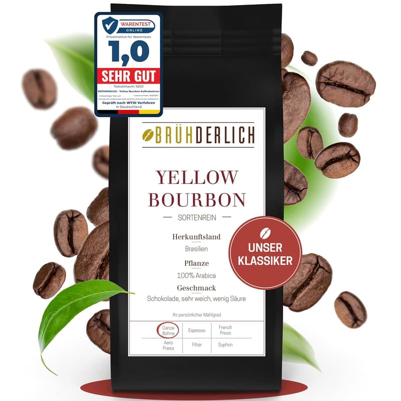 Yellow Bourbon Arabica Kaffeebohnen aus Brasilien, 500g - mild und harmonisch süß
