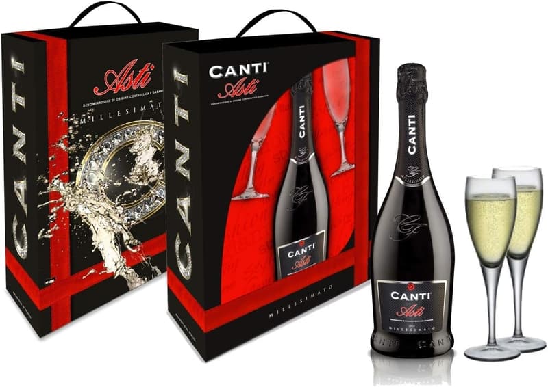 Moscato d'Asti Spumante Sektwein mit Geschenkpackung und Gläsern, 750 ml