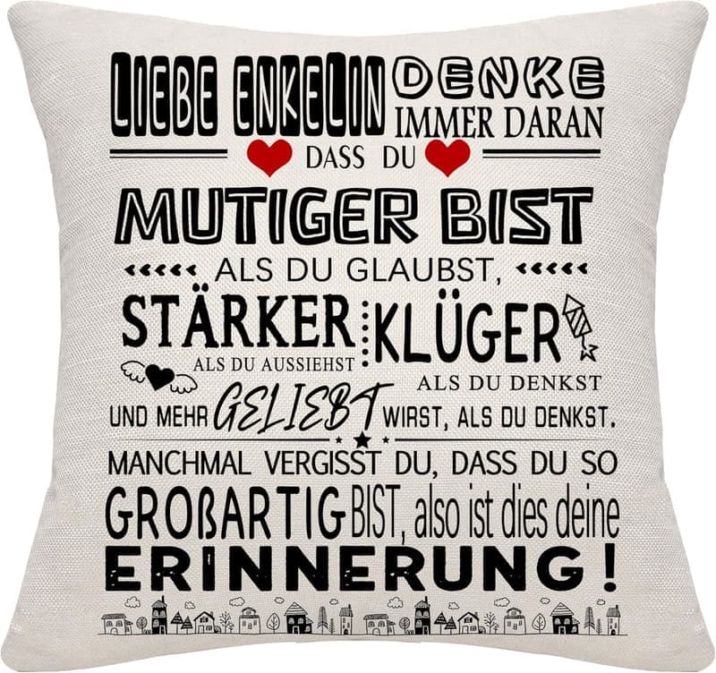 Kissenbezug mit inspirierender Botschaft für Enkelinnen - Geburtstags- und Abschlussgeschenk