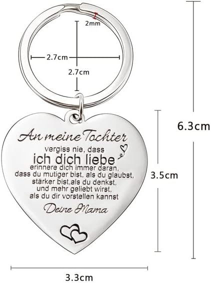 Herzförmiger Edelstahl-Schlüsselanhänger mit Lasergravur für Kinder
