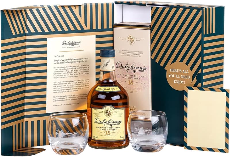 Dalwhinnie 15 Jahre Highland Single Malt Whisky Geschenkset mit Gläsern
