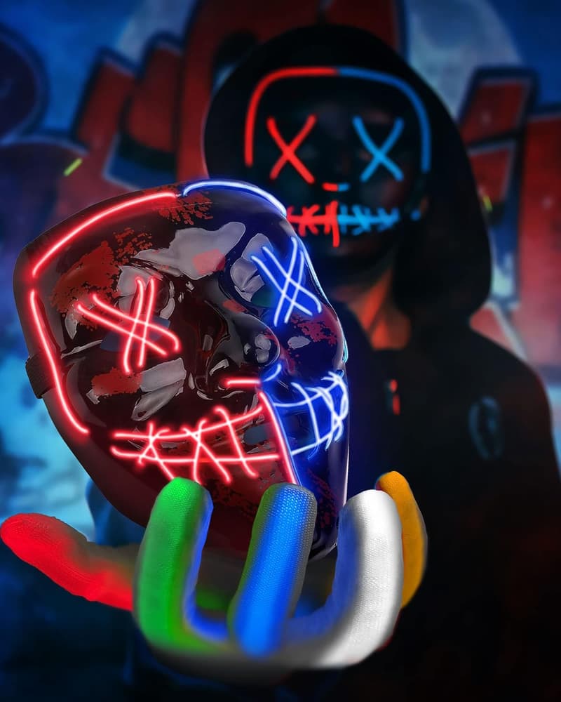 Leuchtende Halloween-Maske mit Handschuhen für Damen und Kinder