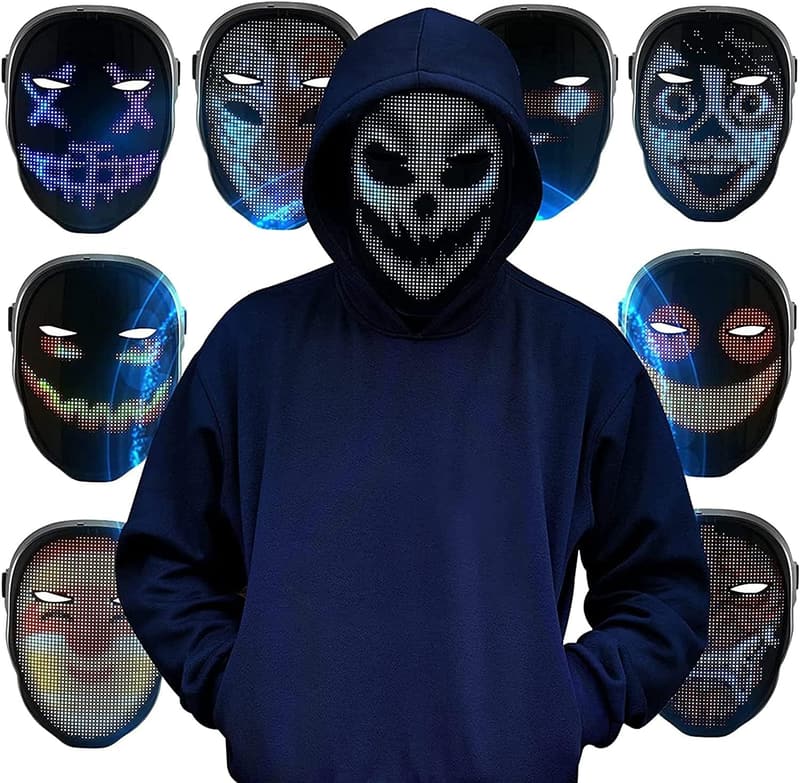Gruselige LED-Maske mit App-Steuerung – 45 Animationen, DIY-Designs für Partys