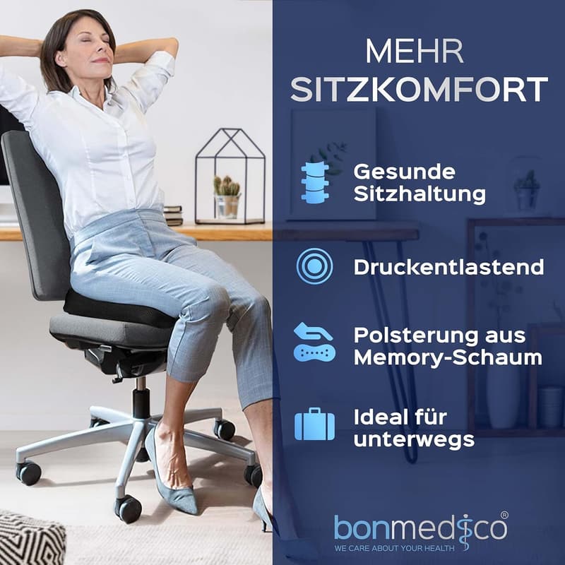 Orthopädisches Sitzkissen aus Memory Foam für Erwachsene - Wellness Schwarz