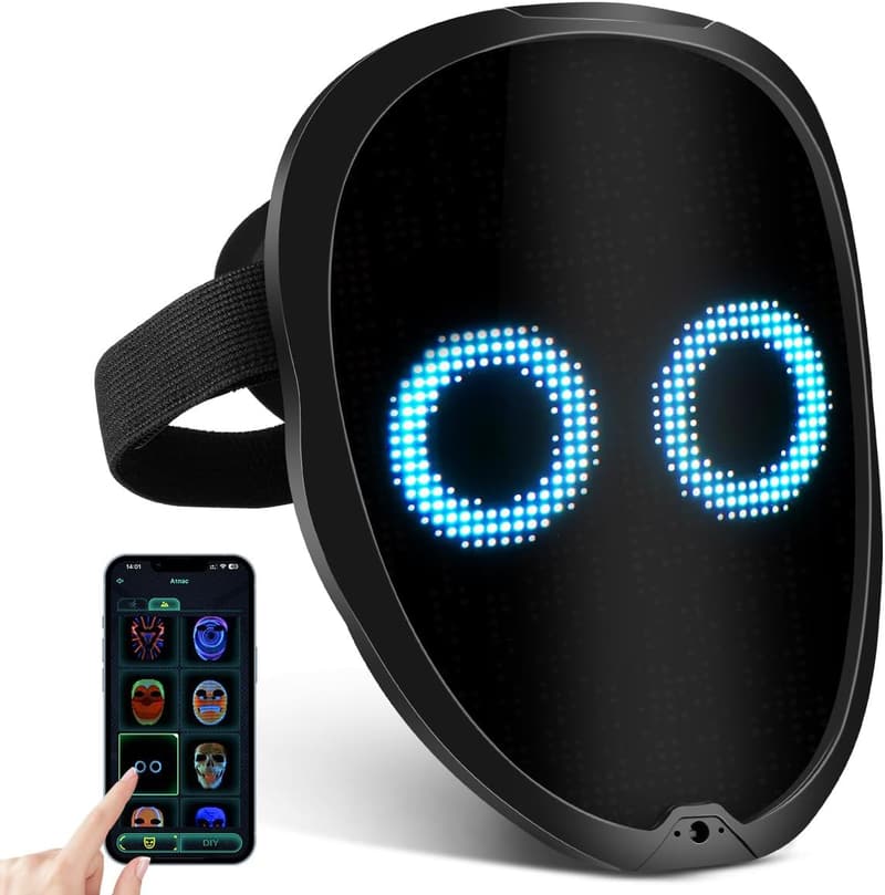 Wiederaufladbare LED-Gesichtmaske für Halloween-Cosplay mit Gestenerkennung