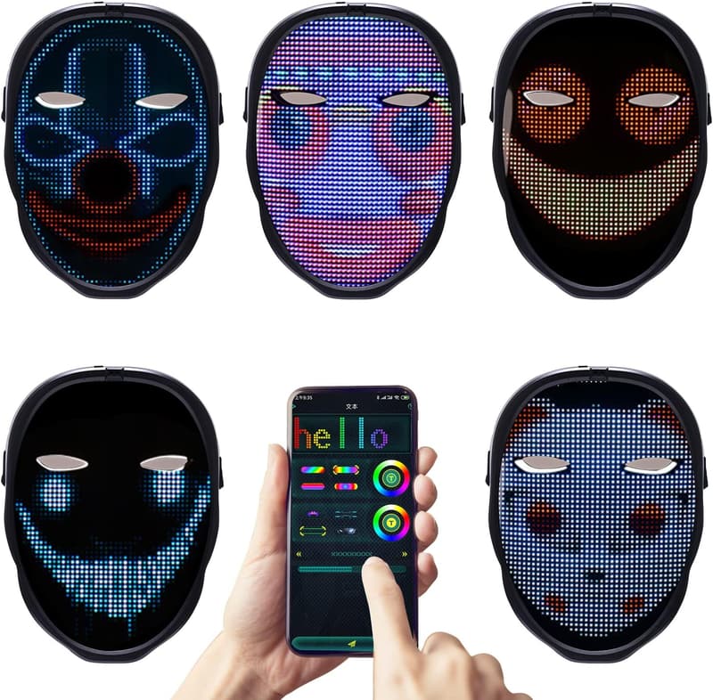 LED Animationsmaske mit App-Steuerung für Partys – 45 Designs, Musik-Rhythmus