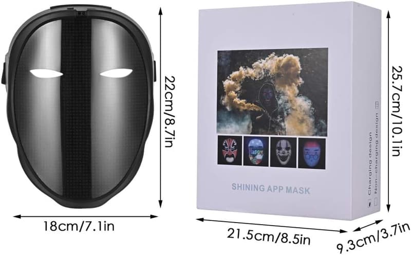 LED Animationsmaske mit App-Steuerung für Partys – 45 Designs, Musik-Rhythmus