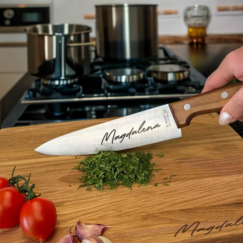 Personalisierte Kochmesser mit Gravur – 20 cm Spezialstahlklinge, Made in Germany