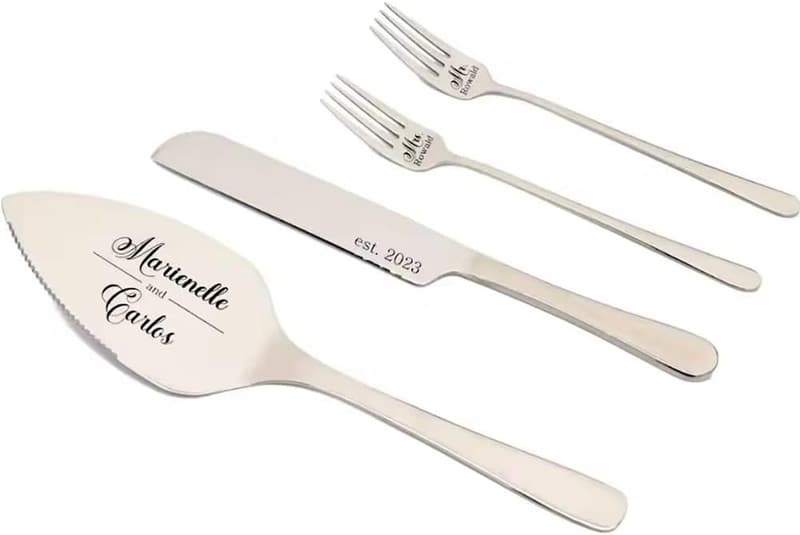 Personalisierte Hochzeitstorte Messer Set aus Edelstahl mit Gravur