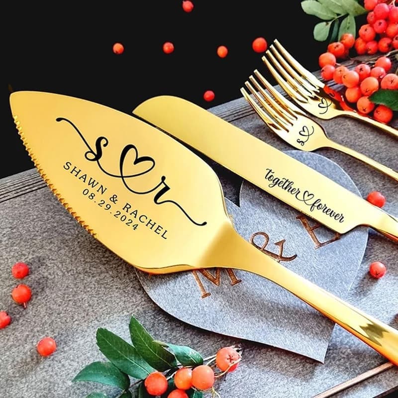 Personalisierte Hochzeitstorte Messer Set aus Edelstahl mit Gravur