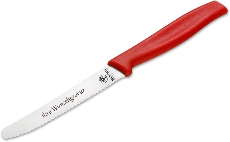 Personalisierbares Frühstücksmesser mit Namensgravur - Böker Brötchenmesser rot 03BO002R