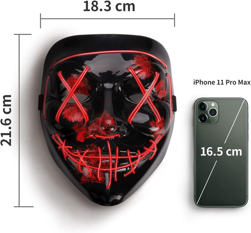LED Halloween Maske mit 3 Beleuchtungsmodi für Kostümpartys