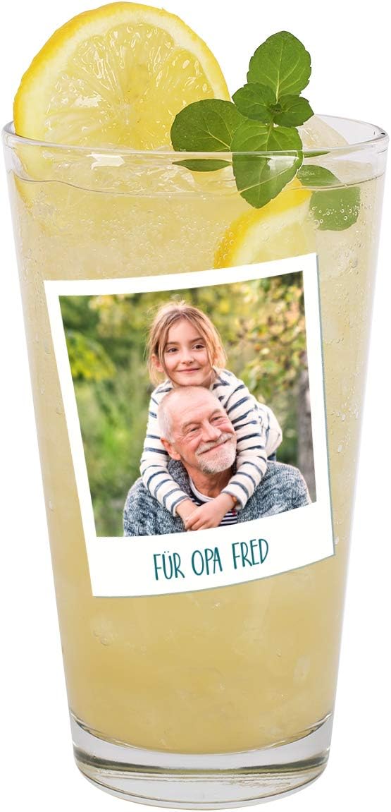 Trinkglas im Polaroid Design mit Foto und Wunschtext
