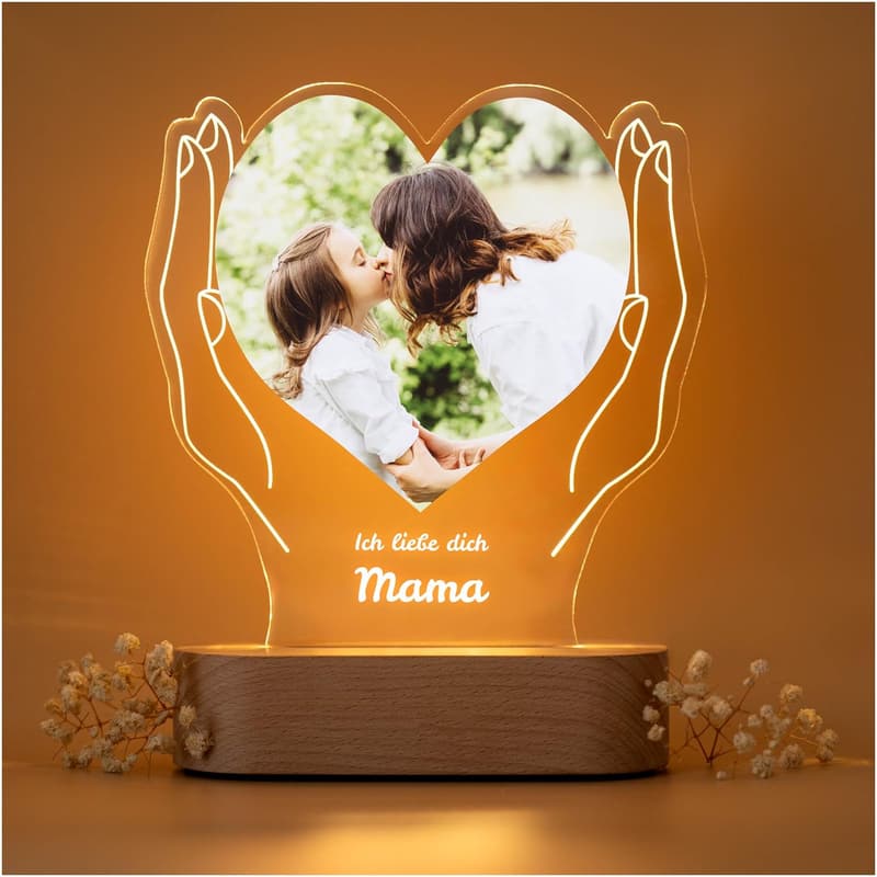 Personalisierte Acrylglas Nachtlicht mit Foto – Geschenkidee zum Geburtstag für Mama