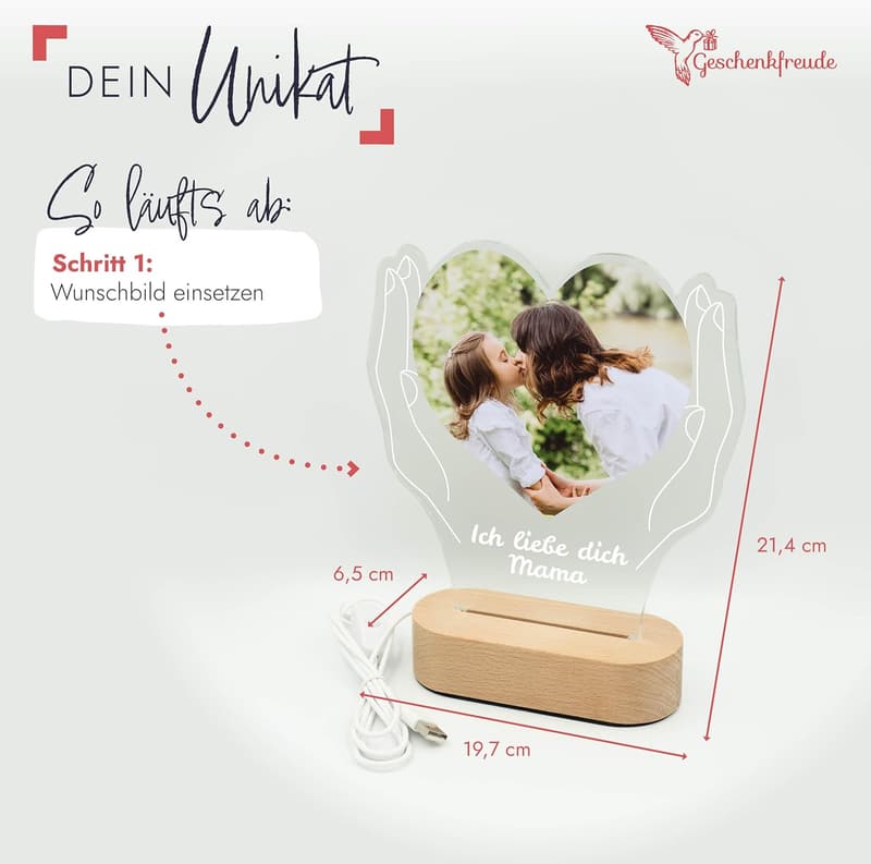 Personalisierte Acrylglas Nachtlicht mit Foto – Geschenkidee zum Geburtstag für Mama