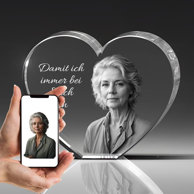 Personalisiertes 3D-Foto-Herz aus Kristallglas – Erinnerungsstück für Paare