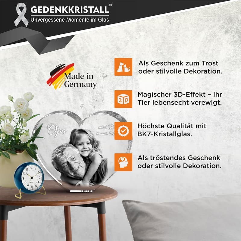 Personalisiertes 3D-Foto-Herz aus Kristallglas – Erinnerungsstück für Paare