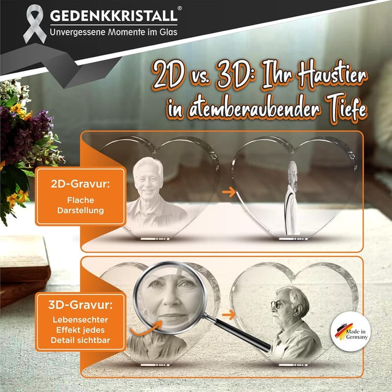Personalisiertes 3D-Foto-Herz aus Kristallglas – Erinnerungsstück für Paare